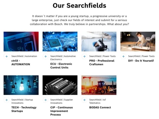 Suchfelder auf der Bosch Open Innovation Platform